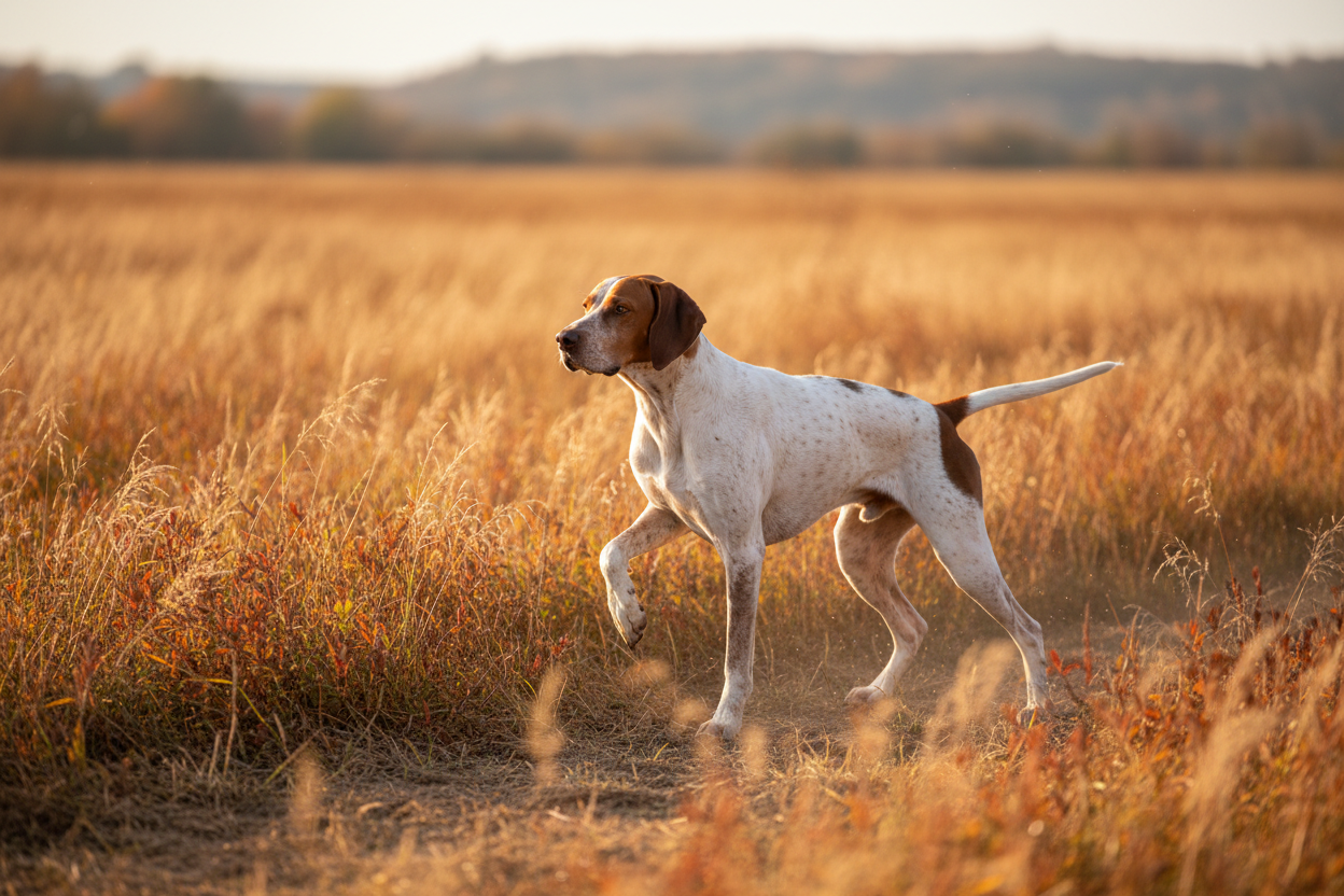 Pointer dog in broom sage